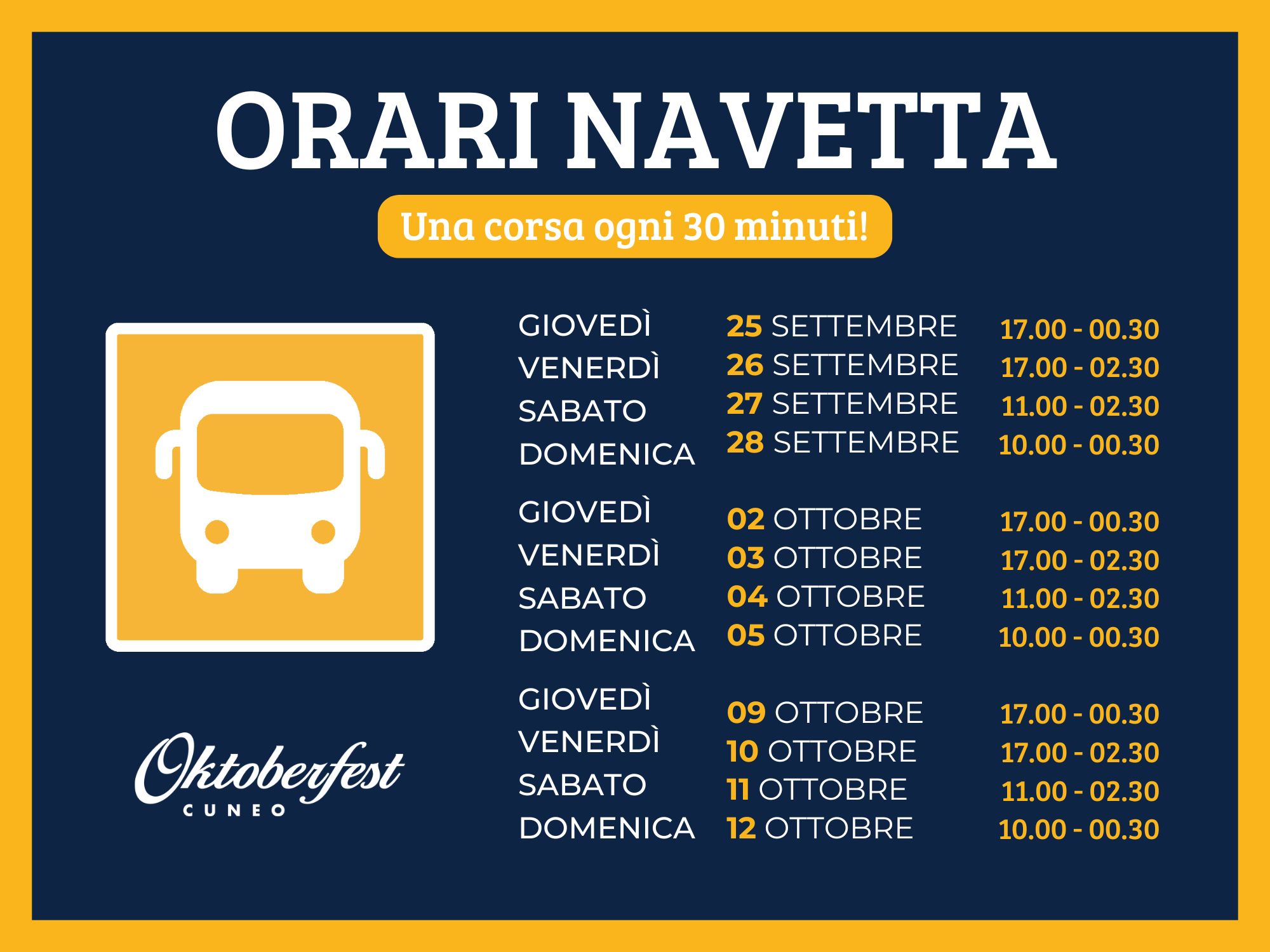 Orari navetta Oktoberfest Cuneo 2025