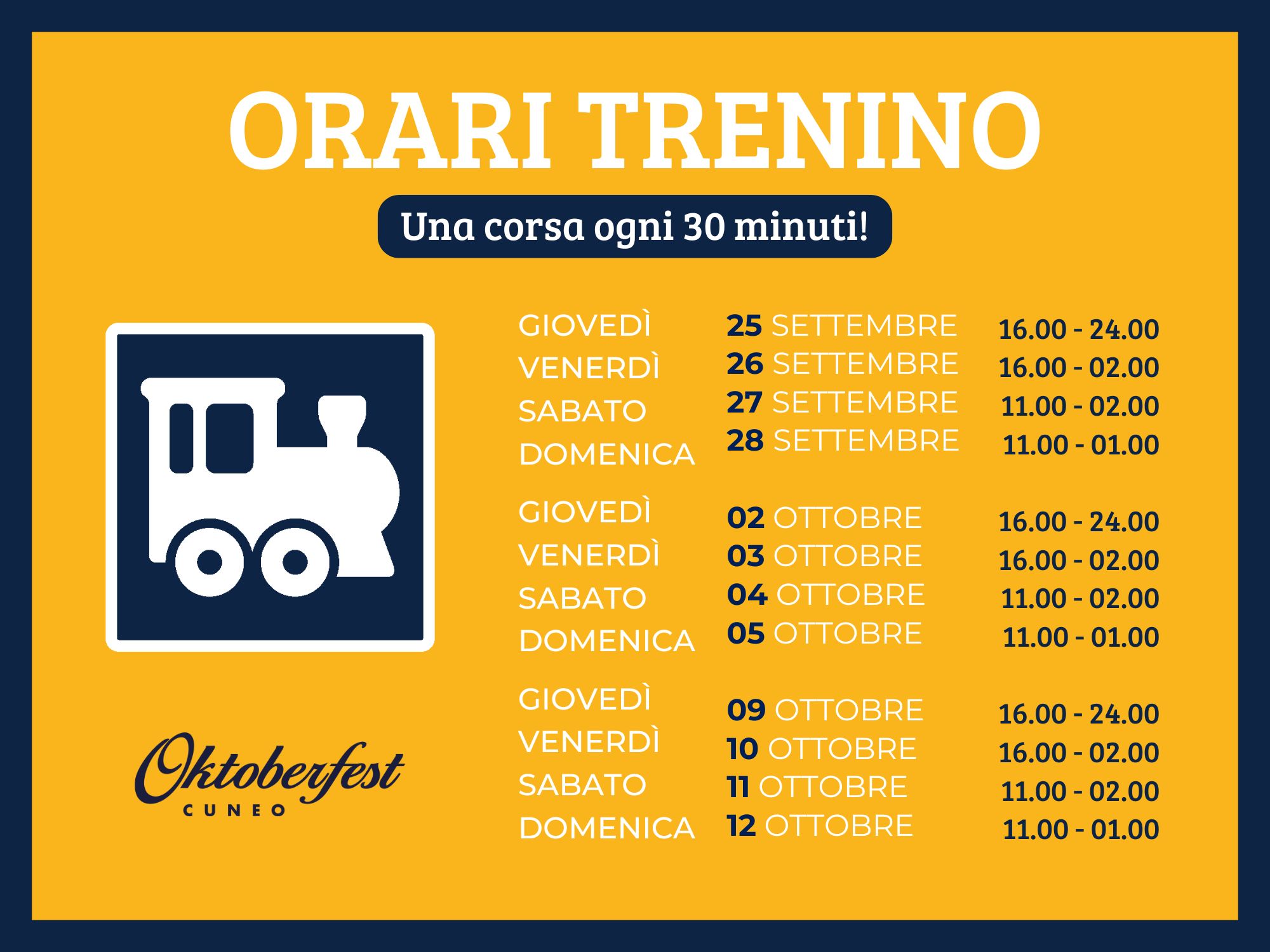 Orari trenino Oktoberfest Cuneo 2025
